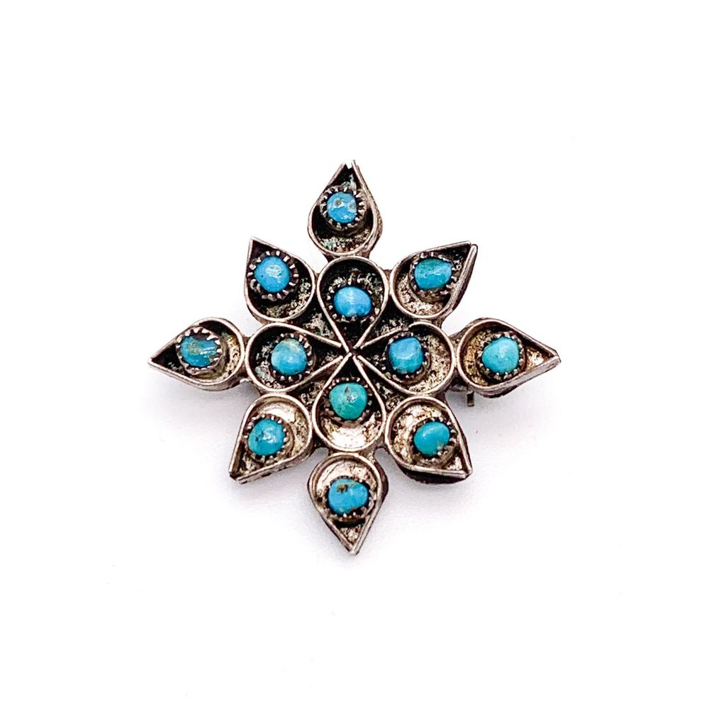 Vintage Zuni Petit Point Turquoise Sterling Brooch
